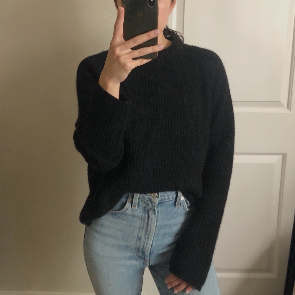 JENNI KAYNE Fisherman CASHMERE Sweater Black S
